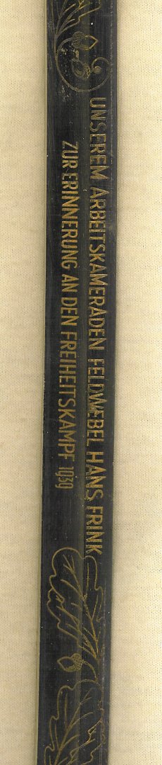 Presentation Third Reich Lion Head Double-Engraved Sword Belonging to Feldwebel Hans Frink (#22514)